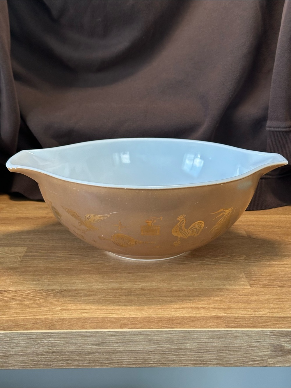 Vintage Pyrex Early American 444 Cinderella Bowl 4 Qt Brown Gold 1960s
